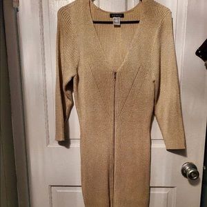 Beige and gold sparkle zipper midi dress